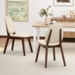 Wooden Dining Chair Set of 2 Mid-Century Modern Upholstered Side Armless Chair