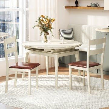 Wooden Dining Chair Set of 2 PU Leather Upholstered Kitchen Armless Chairs