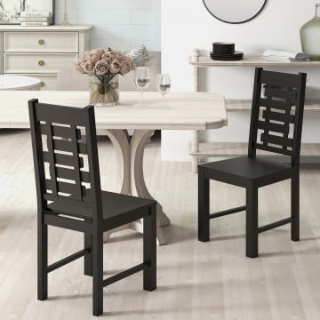 Wooden Dining Chair Set of 2 Solid Rubber Wood Kitchen Chairs