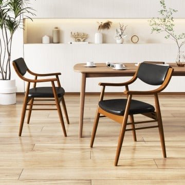 Wooden Dining Chair Set of 2 with Padded Seat and Back