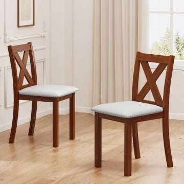 Wooden Dining Chair Set of 2 with Padded Seat and Curved Back