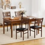 Wooden Dining Chair Set of 2 with PU Leather Padded Seat and Rubber Wood Frame