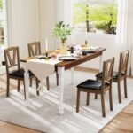 Wooden Dining Chair Set of 2 with PU Leather Upholstered and Rubber Wood Frame