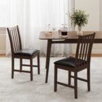 Wooden Dining Chair Set of 2 with Rubber Wood Frame and Padded Seat