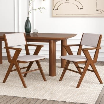 Wooden Dining Chair with Rubber Wood Frame Set of 2