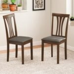 Wooden Dining Chairs Set of 2 with Linen Fabric Upholstered and Rubber Wood Frame