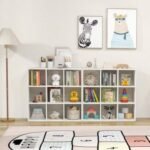 Wooden Kids Bookcase with Storage Cubbies and Anti-toppling Devices