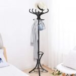 Wooden Standing Coat Rack Tree with 12 Hooks and Umbrella Stand