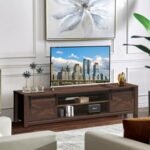 Wooden TV Stand with Sliding Barn Door for TVs up to 65 Inch
