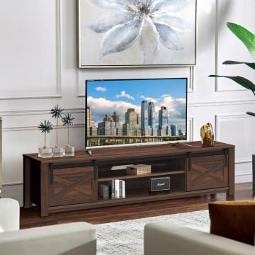 Wooden TV Stand with Sliding Barn Door for TVs up to 65 Inch